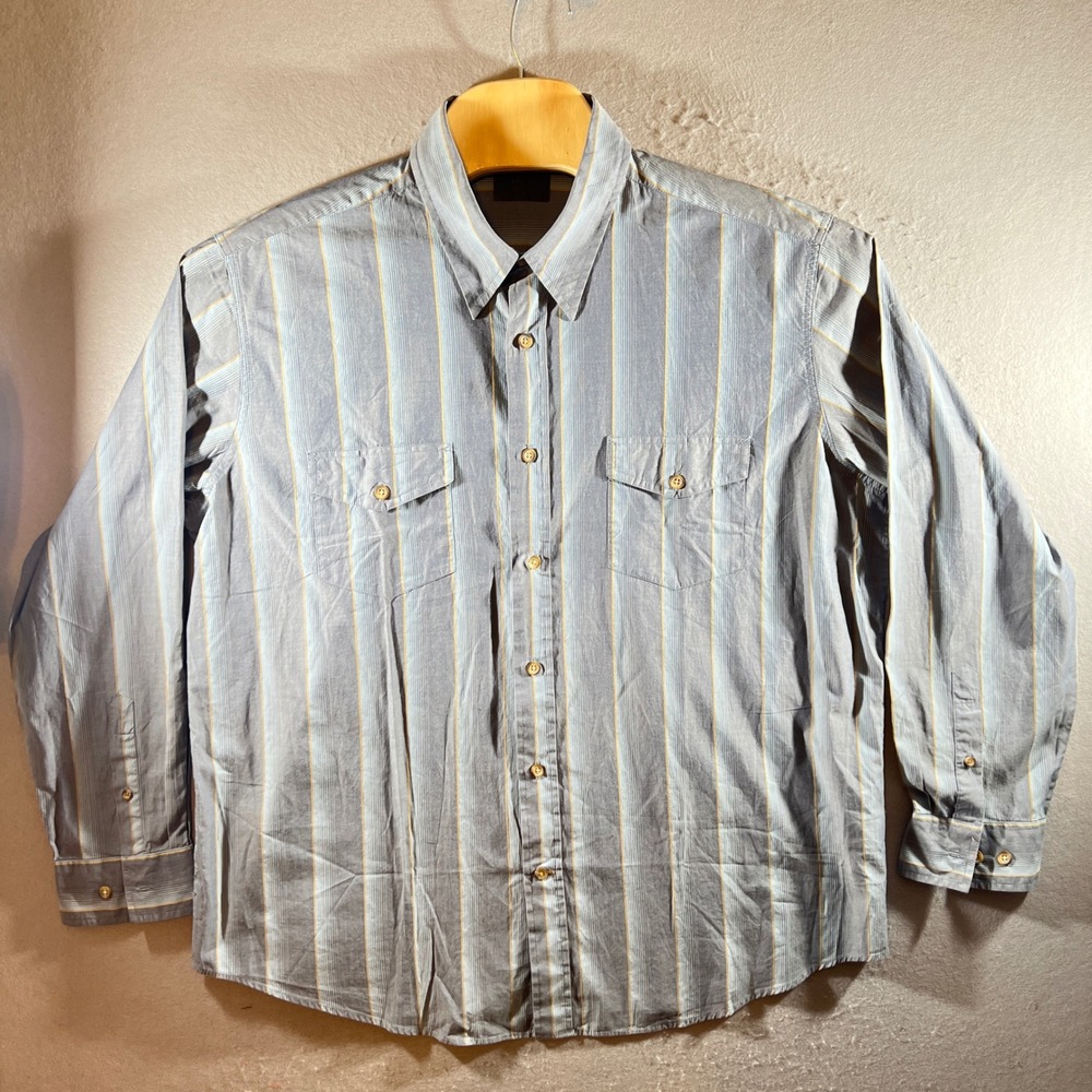 1146 | St. Johns Bay Chambray Striped Button Front Shirt Blue Mens XL